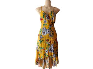 Yellow Floral Midi Dress with Tie-Front