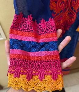Vibrant Blue Embroidered Kurta with Lace Accents