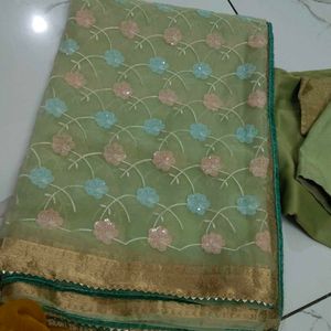 Green saree blouse with petticoat