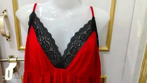 Sexy Red Babydoll with Black Lace Trim