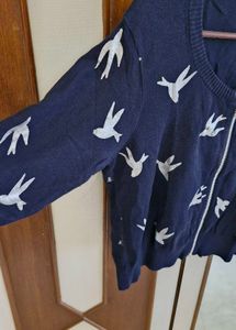 Hush Bird Print Zip Cardigan/ Shrug