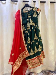 Green & Red Embroidered Heavy Lehenga Choli Set