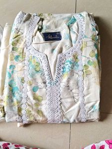 Floral Print with lace work cotton Kurta Set