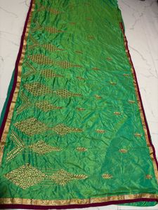 Vibrant Green Embroidered Silk Saree