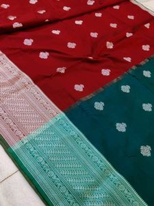 Elegant Maroon &amp; Silver Soft Silk Saree