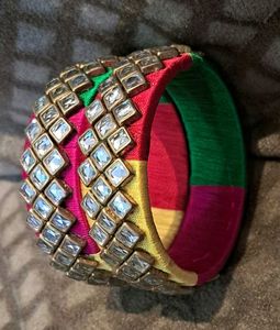 Vibrant Silk Thread Bangles with Stones