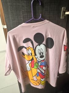 Pink Mickey Mouse & Pluto Graphic T-Shirt