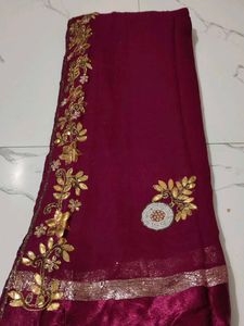 Designer Maroon Saree with Yellow Blouse