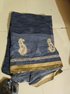 Elegant Blue Saree with Golden Border