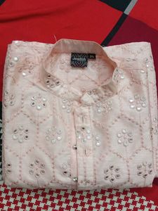 Peach Mirror Work Kurta