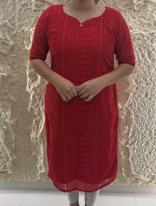 Red Embroidered Kurta