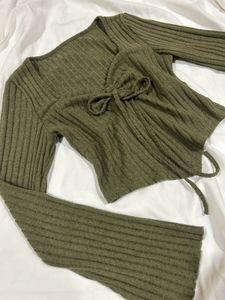 Y2k Ribbed Knit Tie Front Top