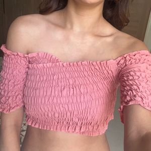 Pink Smocked Off-Shoulder Top