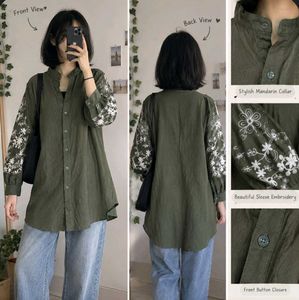 Embroidered Olive Green Kurta Shirt