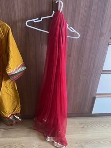 Yellow Kurta with Red Bottom and Dupatta