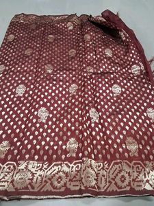 Elegant Maroon &amp; Gold Brocade Saree