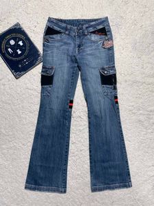 Women's Blue Cargo Bootcut Jeans