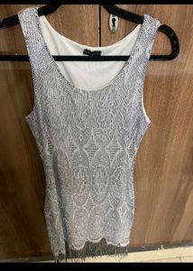 Sparkling Silver Embellished Fringe Dress