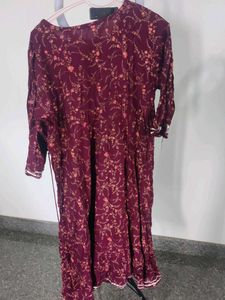 Embellished Maroon Floral Kurta