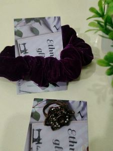Velvet Scrunchie Hair Tie nd antique ring