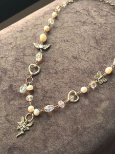 Fairy Charm Pearl &amp; Crystal Necklace Vintage Aes