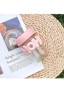 New Cute Glass Tumbler with Pink Lid