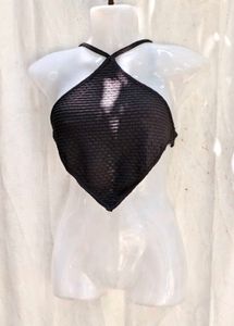 I. Black Halter Neck Cropped Top