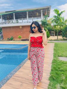 red floral co ord set