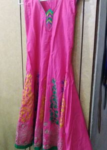 Pink Frock Style Kurta With Embroidery