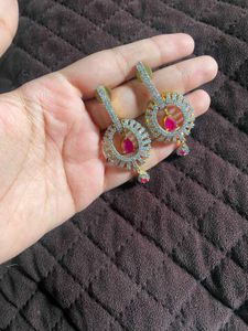 Elegant CZ & Ruby Earrings