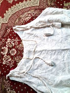 White Embroidered kurti ,with Tie-up St