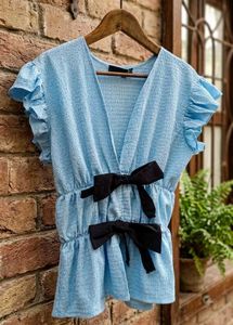 Cute Blue Smocked Top with Bows