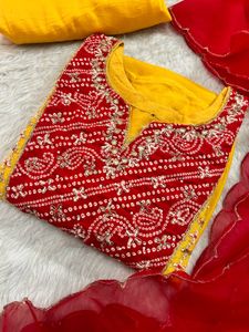 Designer Embroidered Red &amp; Yellow Blouse