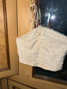 Cream Ruched bandeau Top