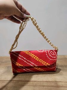 Elegant Red Bandhani Clutch Bag