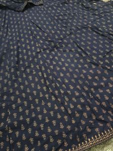 Elegant Navy Kurta with Embellished Neckline