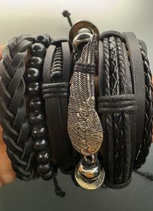 6 Piece Emo & Goth Black Leather Bracelet Set