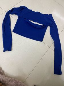 Blue Cut-Out Long Sleeve Top