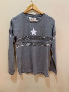 Grey Long Sleeve T-Shirt with Star Print