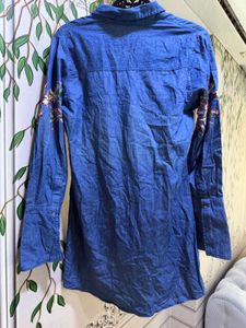 Embroidered Denim Tunic Shirt