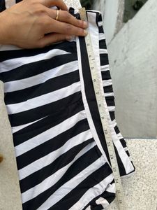 Striped Ruffle Detail Slit Pants
