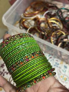 Vibrant Green Bangles with Embellishments