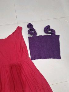 Women's Pink Dress and Purple Top Set