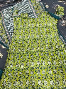 Green Floral Block Print Kurta Set