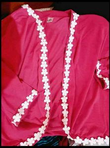 Stylish Pink Shrug with Floral Trim