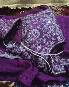 Elegant Purple Embroidered Saree