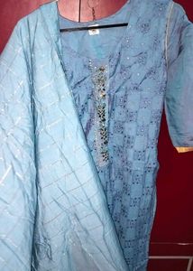 Women’s Light Blue Embroidered Straight Kurta Pant