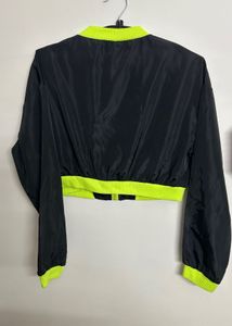 Black Neon Trim Cropped Bomber Jacket