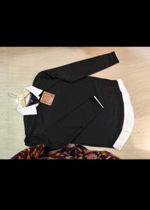Black Long Sleeve Top with White Collar