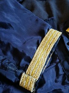 Navy Blue Bolero Blouse with Gold Trim